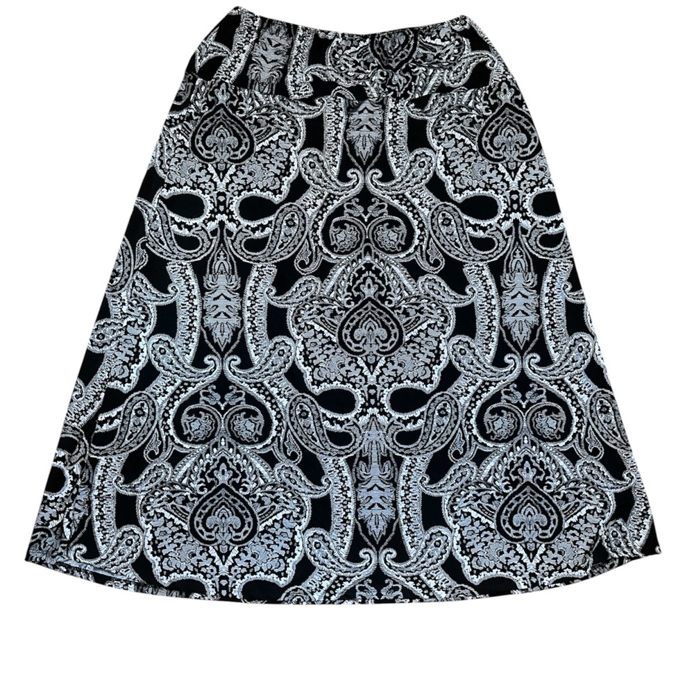 24/7 Comfort Apparel Black & White Paisley A-Line Maxi Skirt